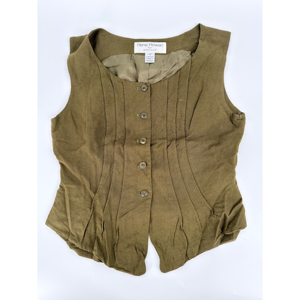 Rena Rowan Vest Waistcoat Button Front 90s Vintage Women Size 12 Olive Green 80c